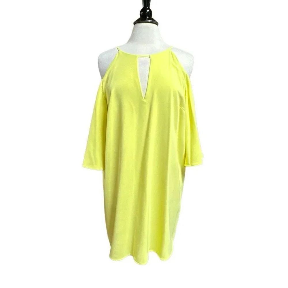 Do + Be Women’s Yellow Cold Shoulder Flutter Sleeve Dress Sz Lg